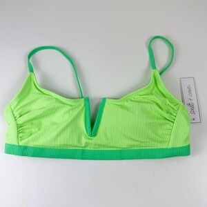 Salt + Cove Bikini Top Juniors Size Large Green Ribbed V Cut Front NWT